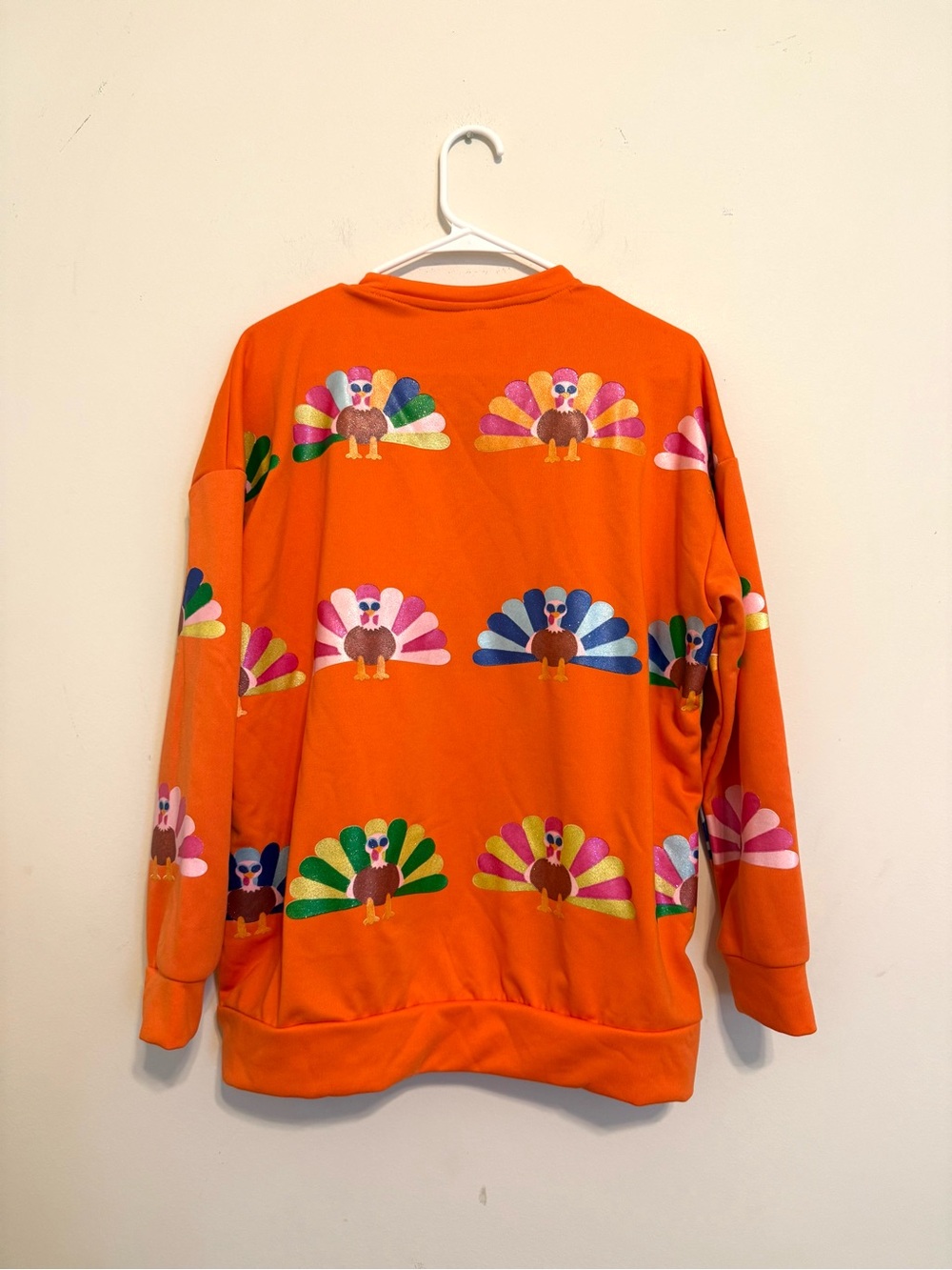 2/$30 Thanksgiving Turkey Graphic Sweatshirt Size Small Orange Glitter Pullover - Picture 7 of 7